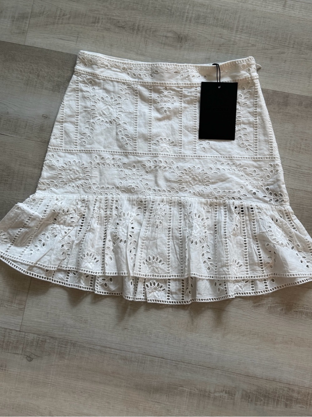 The Kooples White Eyelet Ruffle Hem Mini Skirt